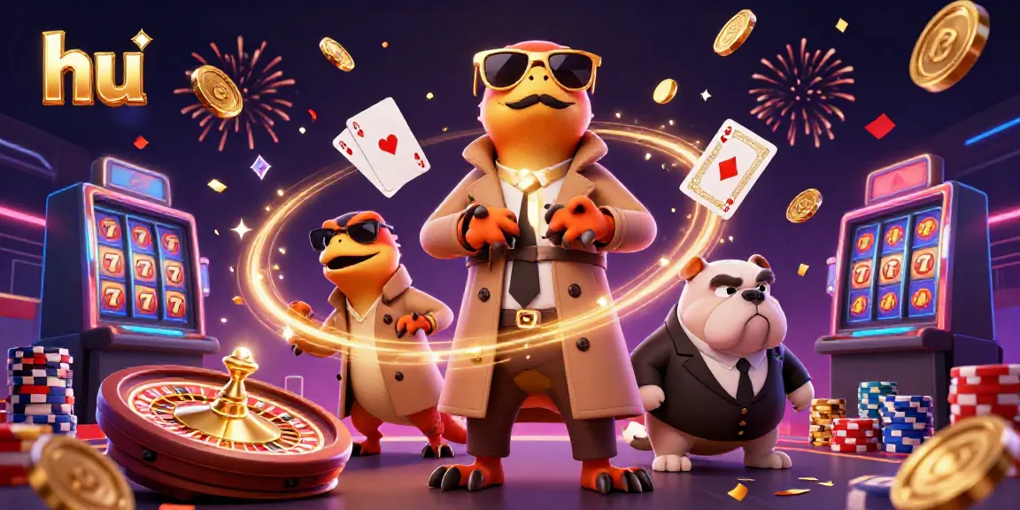 Experience excitement at hu casino with raptors in trench coat attempting VIP entrance.