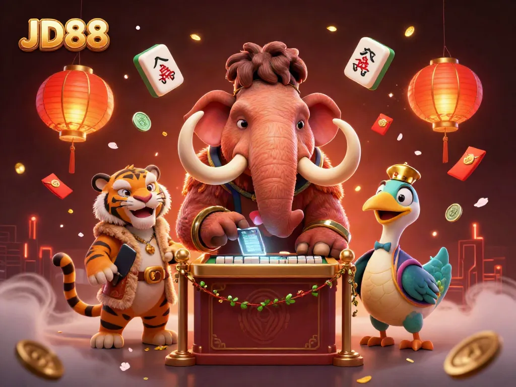 Experience the thrill of JD88 with vibrant 3D characters welcoming you to a lively casino.