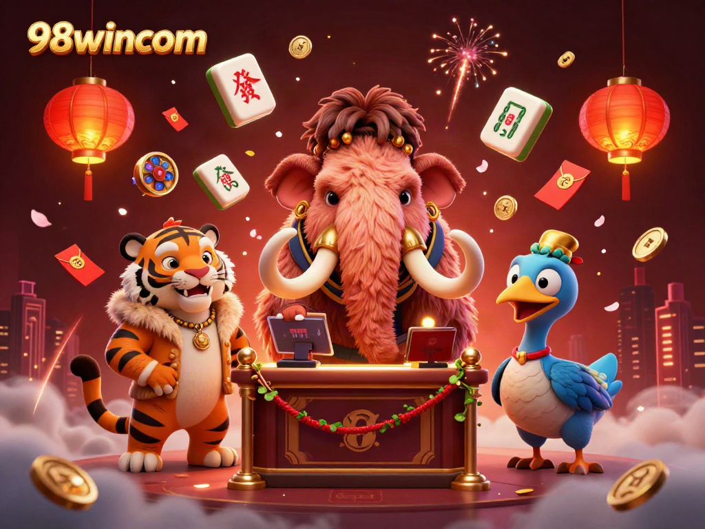 Engage with game elements and unique characters at 98wincom in this vibrant casino scene.