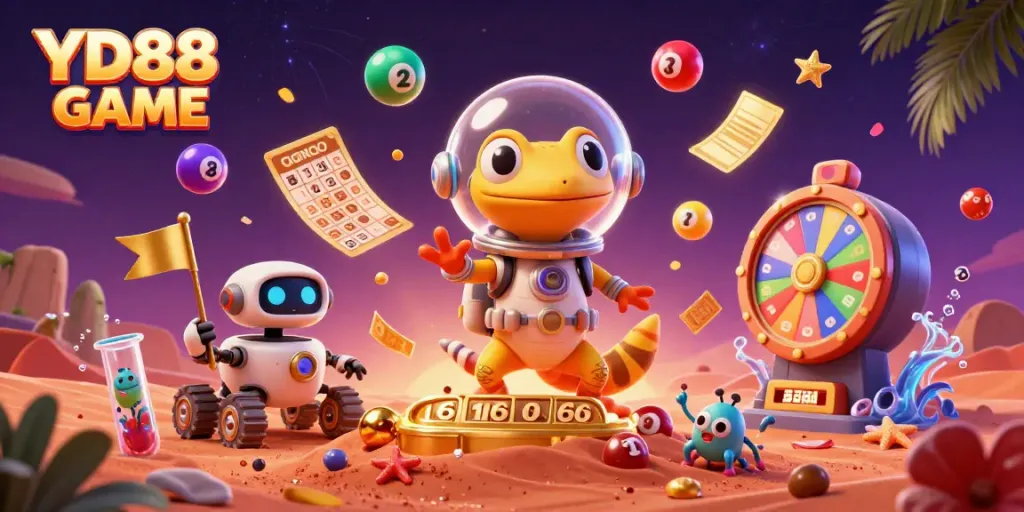 Engage in the YD88 GAME experience with a lively Martian gecko uncovering a hidden casino.