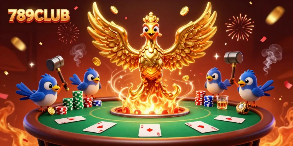 Experience the winning energy at 789CLUB with a phoenix in a vibrant casino setting.