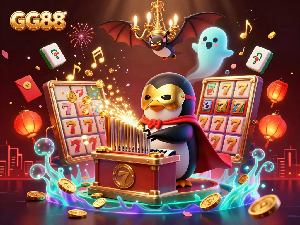 Experience the dynamic excitement of GG88 with a lively 3D illustration showcasing slot reels, golden coins, and vibrant casino elements.