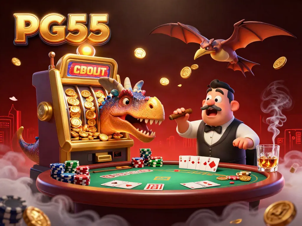 PG55 pachycephalosaurus winning a jackpot at a vibrant casino scene.