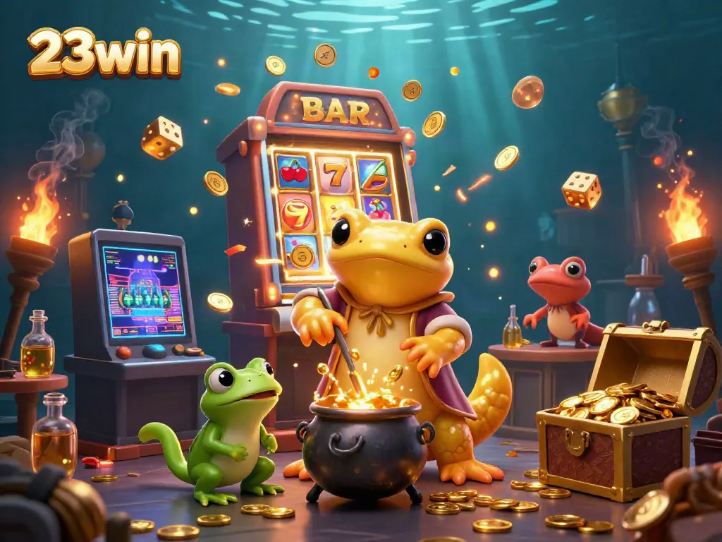 Experience thrilling casino action with 23win's golden alchemist and jackpot winnings.