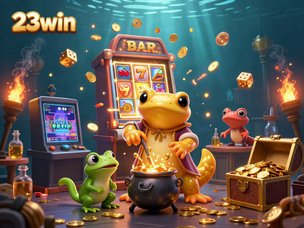 Experience thrilling casino action with 23win's golden alchemist and jackpot winnings.