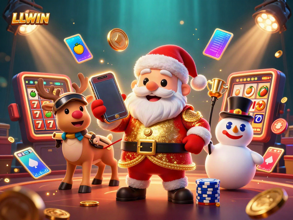 Experience thrilling jackpots with LLWIN's festive casino characters celebrating in a dynamic scene.