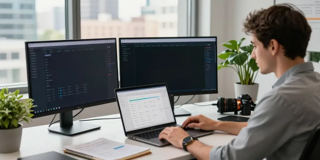 SEO specialist analyzing Ahrefs UR increase metrics in a professional workspace