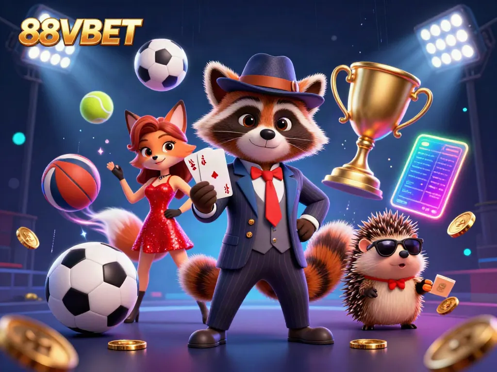 Experience 88VBET action at a dynamic casino scene featuring 3D cartoon characters and captivating game elements.