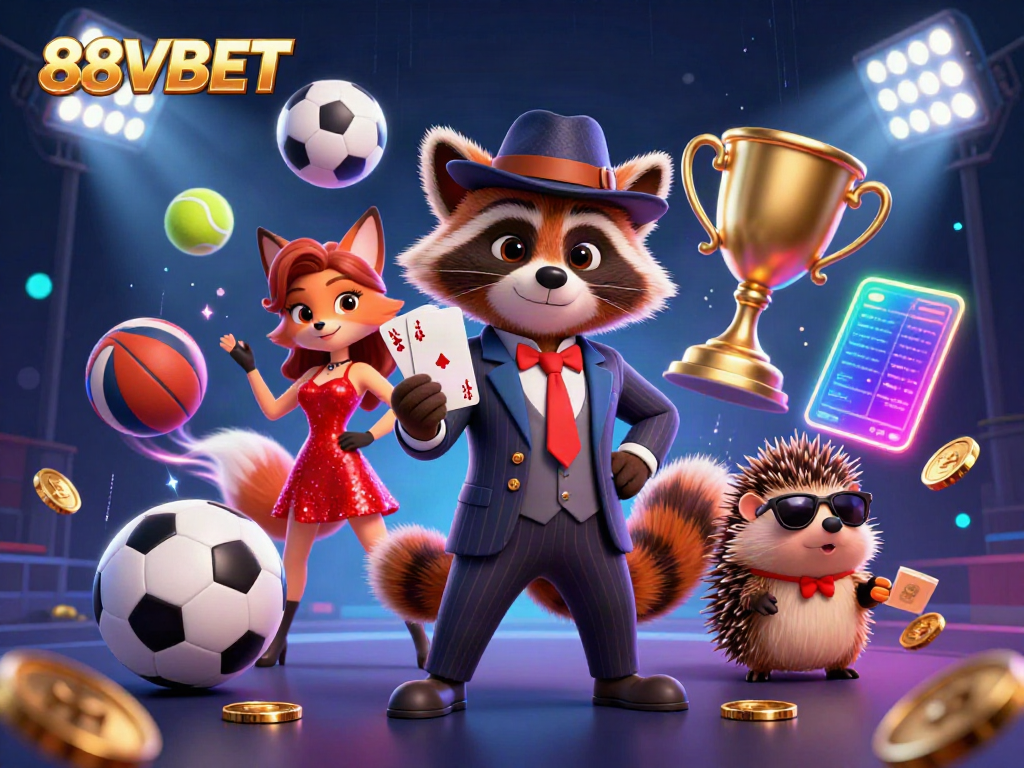 Experience 88VBET action at a dynamic casino scene featuring 3D cartoon characters and captivating game elements.