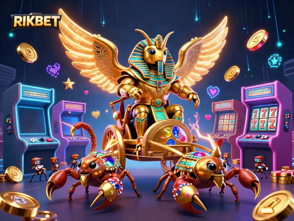 RIKBET entertains players with vibrant slots and colorful gaming elements in this 3D illustration.