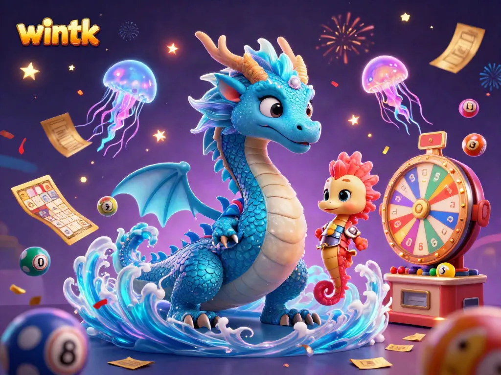 Engage in thrilling games at Wintk Casino with a vibrant 3D dragon and jellyfish scene.
