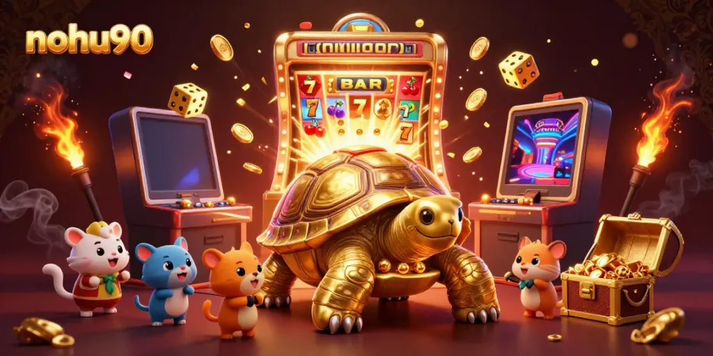 Engage in exciting gameplay with nohu90's vibrant casino scene featuring thrilling slots and dynamic characters.