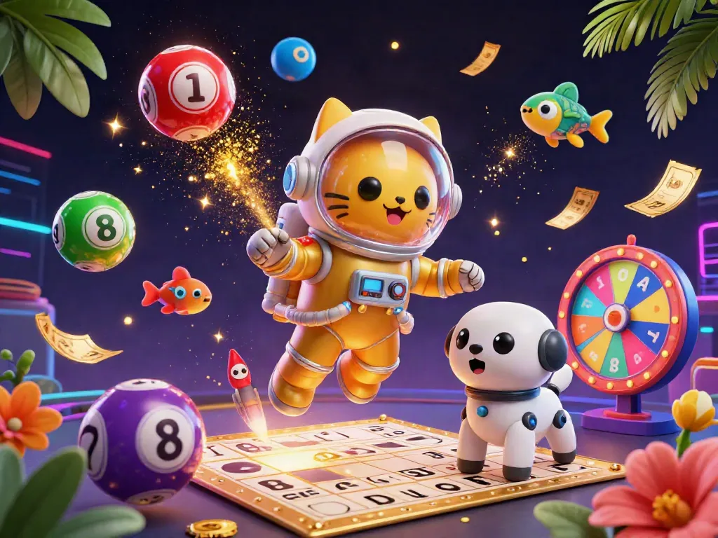 Engage with Hitclub's vibrant digital lottery scene featuring alien characters and colorful game elements.