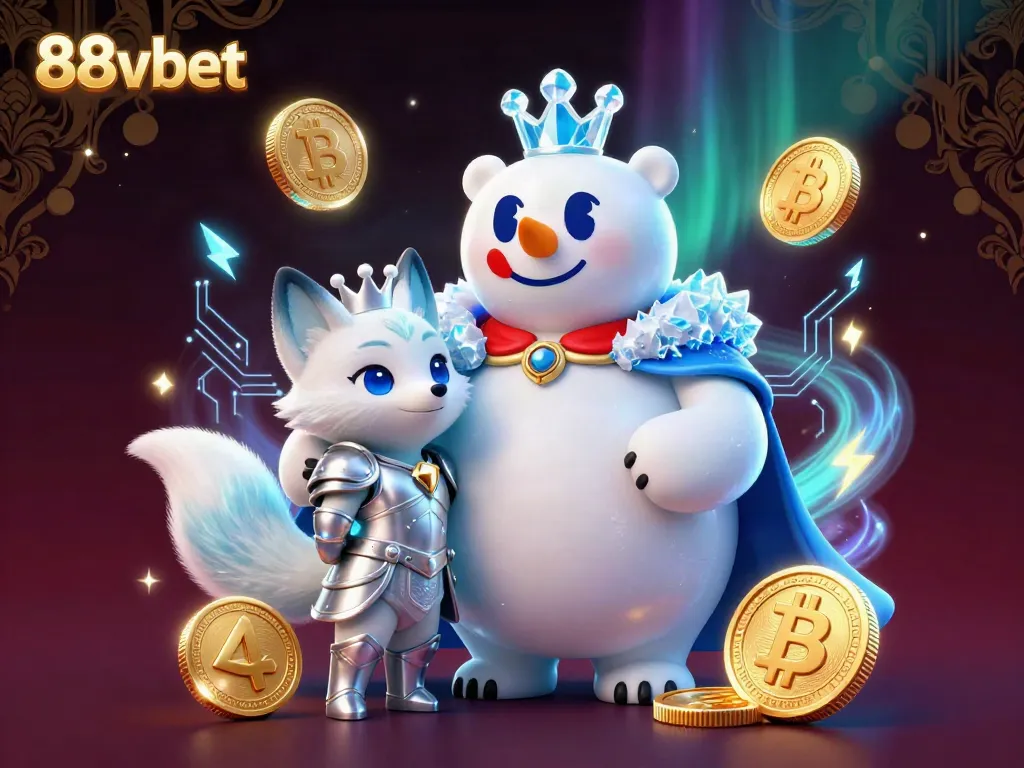 Experience the thrill of 88vbet with a striking polar bear and snow fox Cgaming in a vibrant scene.